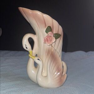 Vintage - Elegant Swan Ceramic Vase - Pink and Cream